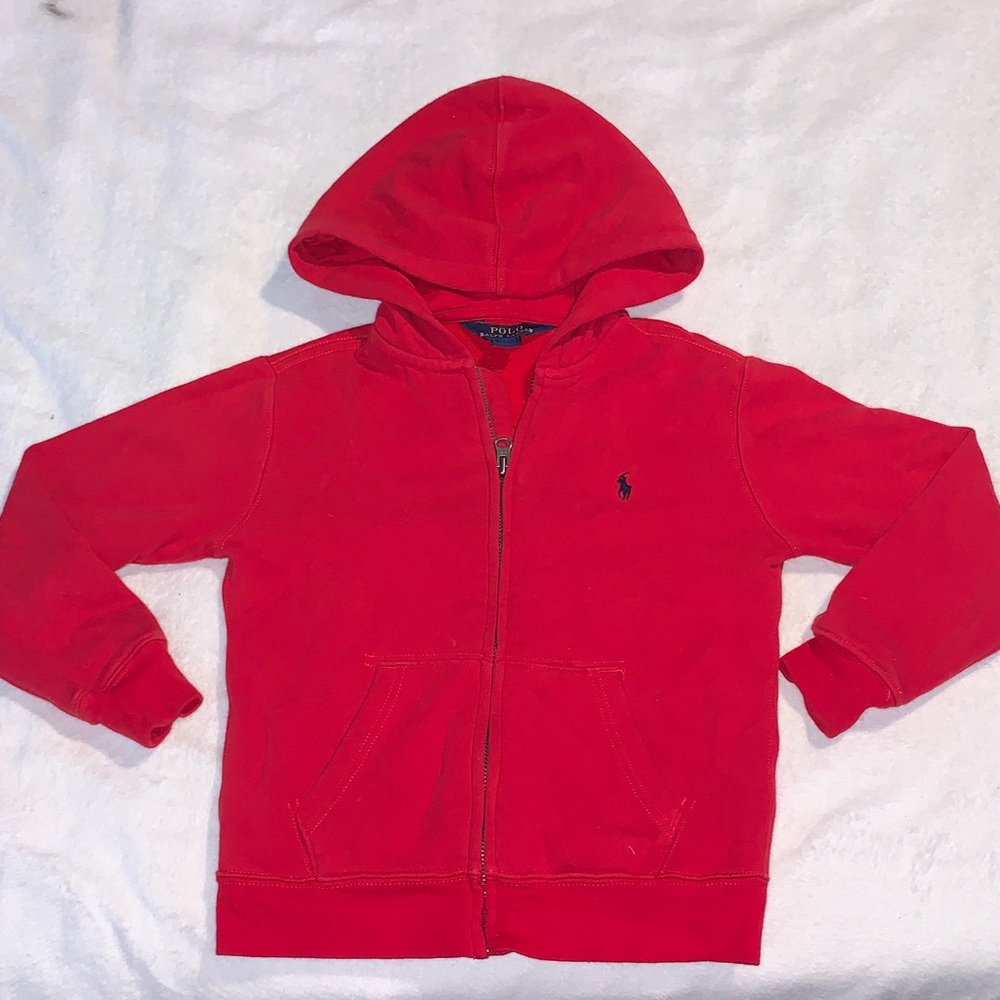 Polo by Ralph Lauren Red Kids Zip Hoodie with Embroidered Pony